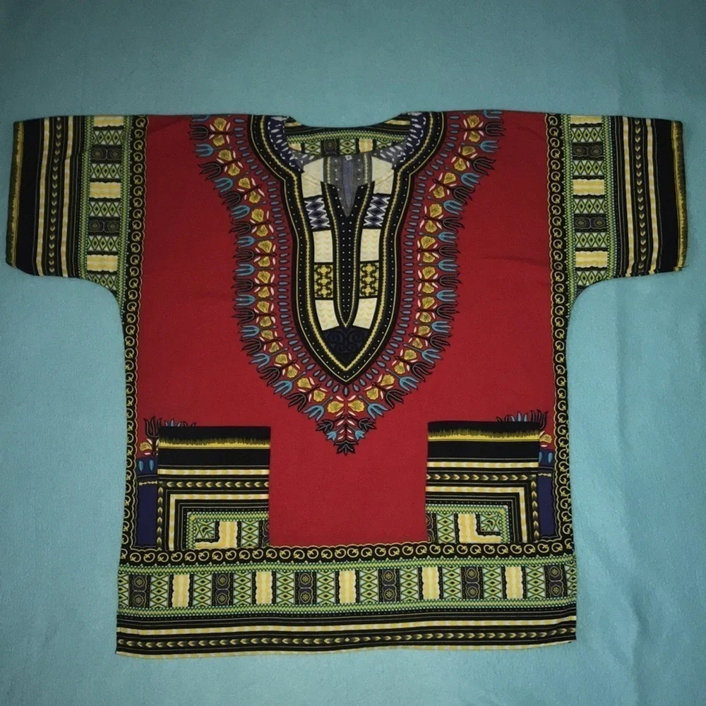 DASHIKI Multi colored top 2 pockets short sleeve unisex NEW size L